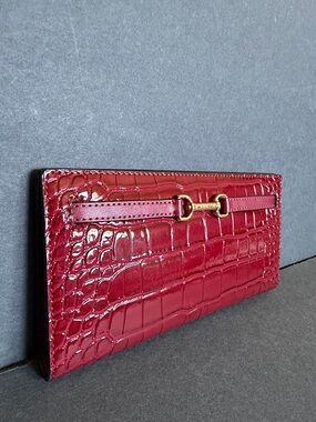 Michael Kors Red Croc-Embossed Patent Wallet with Gold Bit Detail,NWT